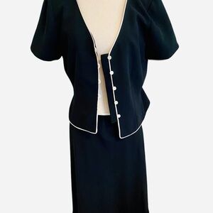Elegant Black Skirt Set with White Trim